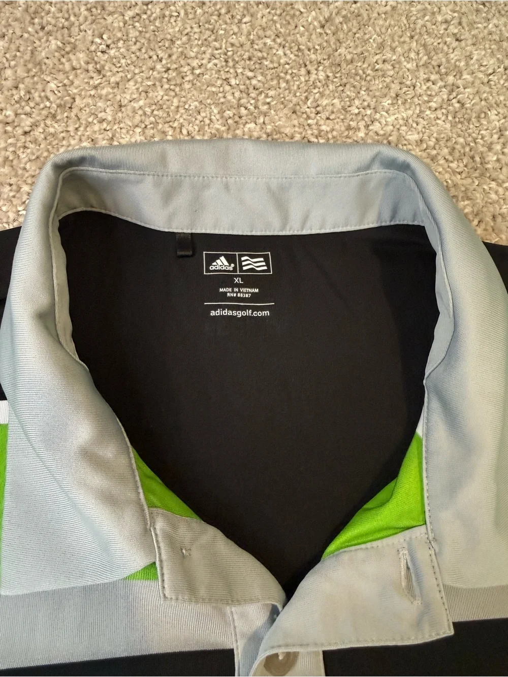 adidas Men’s Lime Green, Black & Gray Striped Polo
